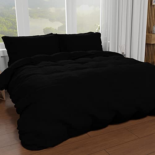 PETTI Artigiani Italiani - Bettbezug für Doppelbett, Bettbezug und Kissenbezüge aus Mikrofaser, einfarbig schwarz, 100 % Made in Italy