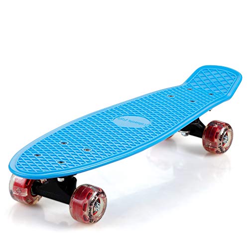 Deuba Skateboard Mini Cruiser Kinder Jugendliche Erwachsene Retro Penny Board 22 Zoll ABEC 7 LED 60 mm Rollen Funboard 100kg