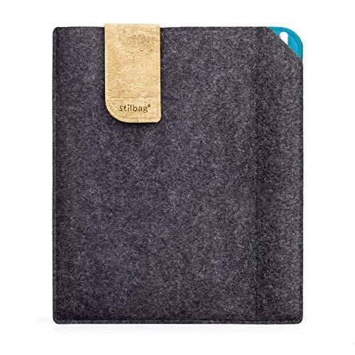 Stilbag Filztasche für Apple iPad Mini (2019) | Etui Case aus Merino Wollfilz und Kork mit Pencil Fach | Modell KUNO in anthrazit - Azur | Tablet Schutz-Tasche Made in Germany