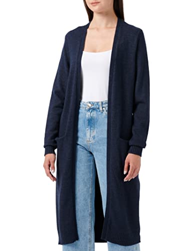 Vila Clothes Damen VIRIL L/S Long Knit Cardigan-NOOS Strickjacke, Blau (Total Eclipse Detail:Melange), 34 (Herstellergröße: XS)