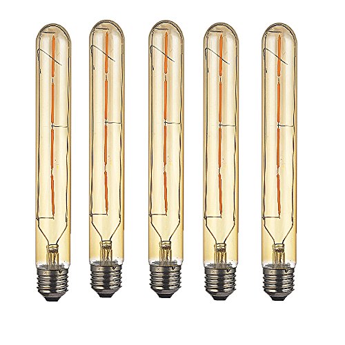 OUGEER 5er Edison Vintage Röhrenlampe E27 4W T30-225 Reagenzglas Flöte Glühlampe Rohr,AC 220-240V,E27 T30 LED Filament Glühbirne Warmweiß(2300K)