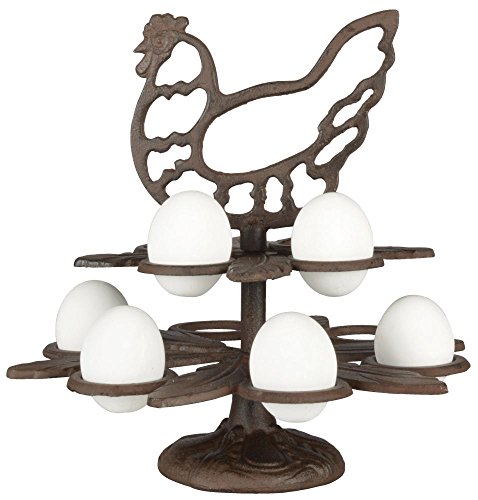 Esschert Design Eierständer aus Gusseisen, 25 x 25 x 26 cm, im Huhn-Design, für 10 Eier, Frühstücksei-Ständer