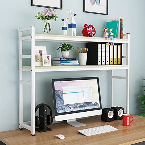 RedAeL Mehrzweck-Desktop-Bücherregal aus Holz - Verstellbares 2-stöckiges Display-Regal für Computertisch