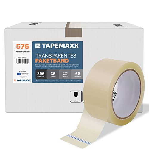 FYBR TAPEMAXX 576 Rollen Transparentes Paketklebeband Paketband Packband Packing Tape Paket Packetbandrolle Verpackungsband 48 mm x 66 m - Packetband Packetkleband Basic Pack Umzug Klar