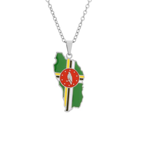 TWOMEM Halskette Anhänger Europäische und amerikanische Dominica-Karten- und Flaggen-Halsketten, neue geometrische Accessoires für Männer und Frauen Geburtstag Party Geschenk