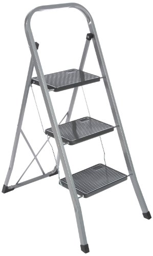 axentia Trittleiter 3 Stufen klappbar, Klapptritt aus Metall mit Haltebügel und großen Stufen, Klapptreppe bis 150 kg, silberfarben / schwarz