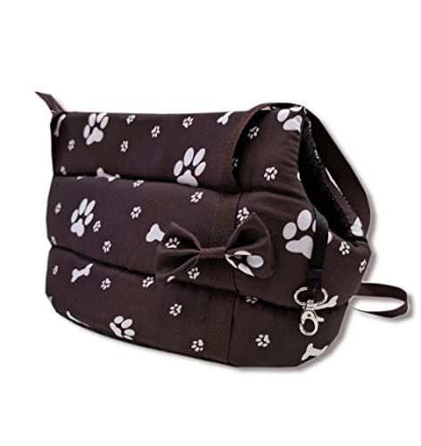 Elegante Hundetasche für Hunde/Katzen, Waschbar - Kleine/Mittlere/Mittelgroße, XS, S, L, M/Hundetragetasche Katzentasche Tragetasche Transporttasche (Braun mit Pfoten)