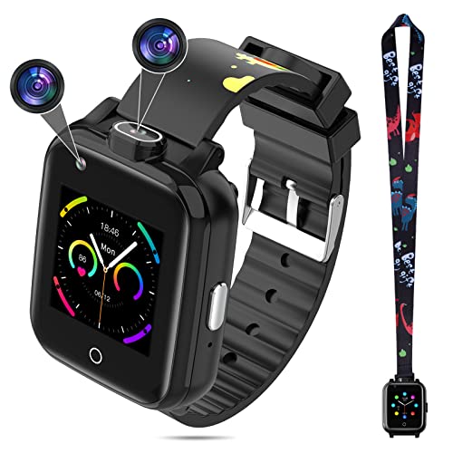4G Smartwatch für Kinder Smart Watch kinderuhr mit GPS WiFi LBS Tracker,2 Kamera,SOS,Wecker, Jungen Mädchen Smartphone für Kids 3-12 Jahre (Schawrz)