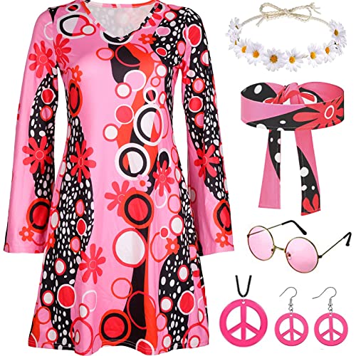 60er 70er Jahre Verkleidung Frauen 1960er 1970er Jahre Hippie Hippie Abba Fancy Dress Up Kostüm für Frauen Erwachsene Damen 70er Jahre Hippie Kostüm Hippie Kleidung für Frauen Disco Outfit 70er Jahre Blumenkleid & 70er Jahre Accessoires (S. )