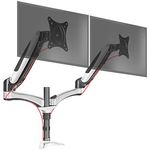 Duronic DM652 Monitorhalterung - Monitorständer für 2 Monitore bis 27 Zoll - VESA 75/100 - Belastbarkeit 8kg - Höhenverstellbar - Neigbar -90° bis +85° - Drehbar 360° - Monitorarm mit Gasdruckfeder