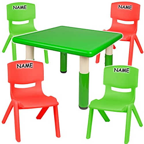 alles-meine.de GmbH Kindertischgruppe - Tischgruppe - Tisch + 4 Kinderstühle - BUNT - incl. Name - für INNEN & AUßEN - Kindermöbel für Mädchen & Jungen - Plastik / Kunststoff - S..