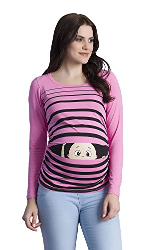 Witzige süße Umstandsmode T-Shirt mit Motiv Schwangerschaft Geschenk - Langarm (Small, Rosa)