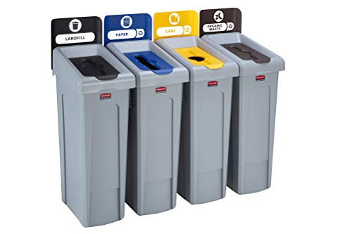 Rubbermaid Commercial Products Recycling Station Bundle 4 Strahlarten - Deponie (Schwarz)/Papier (Blau)/Kunststoff (Gelb)/Bio-(Braun)