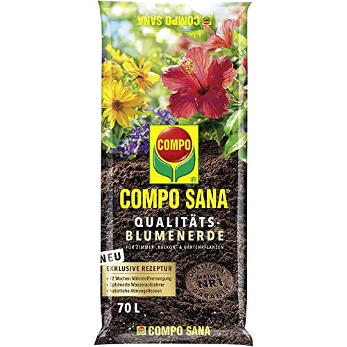COMPO SANA Qualitäts-Blumenerde mit 12 Wochen Dünger für alle Zimmer-, Balkon- und Gartenpflanzen, Kultursubstrat, 70 Liter, Braun