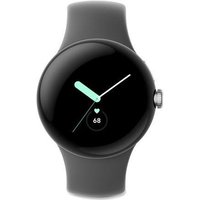 Google Pixel Watch - Silber poliert - intelligente Uhr mit Band - Flouroelastomer - dunkelgrau - Bandgröße: L - 32GB - Wi-Fi, NFC, Bluetooth - 36 g (GA03305-DE)