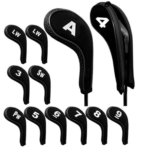 Gummi-Neopren-Golfkopfabdeckung, Golfschläger-Eisen-Putter-Schutzset for Eisenschläger, leicht, langlebig, tragbar, passend for alle Eisenschläger (Color : Black 12 pcs)