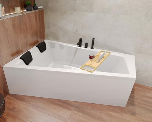 BADLAND Badewanne Rechteck Wanne Acryl INTIMAS 150x85 Links Acrylschürze Ablauf + 1 Badewannenkissen + Bambus Badewannenablage + Füße