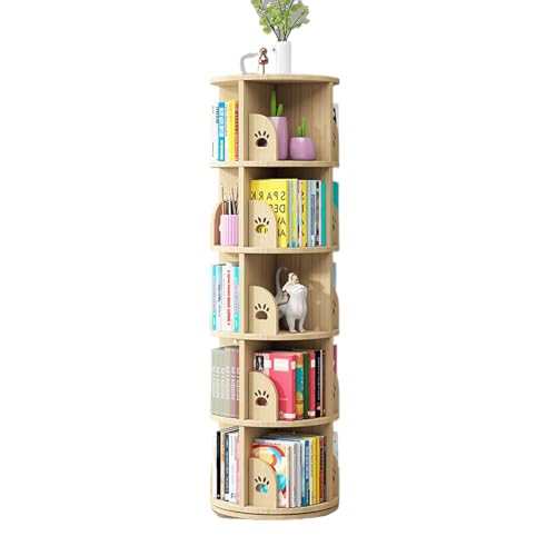 MMOU Bücherregal aus Holz, Drehbares Bücherregal, 360-Grad-Bücherregal, Bodenstehender Haushalt, Kleines Lagerregal für Kinder, Einfaches Bilderbuchregal (Color : B, Size : 5 Layer)