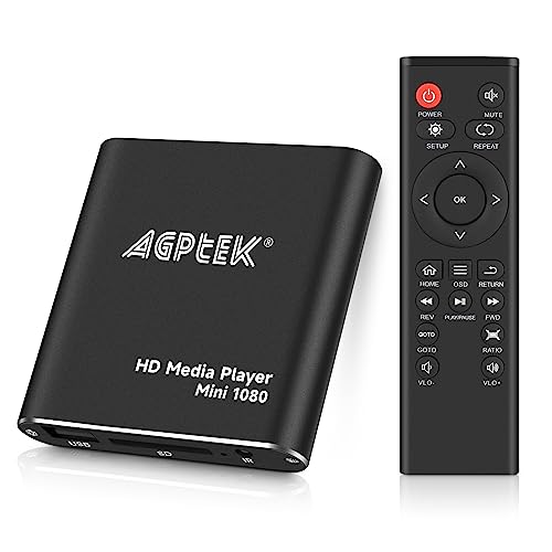 AGPTEK Mini 1080P Full HD Digital Mediaplayer Medienspieler Medienspieler mit Fernbedienung für MP3, WMA, OGG, AAC, FLAC, APE, AC3, DTS, ATRA