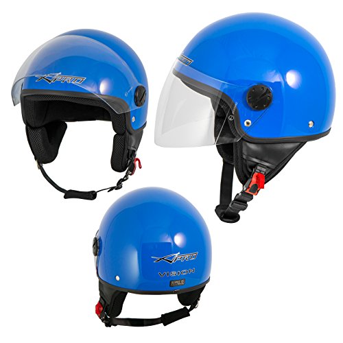 A-Pro Motorradhelm Motorrad Roller Jet Helm Demi Mit Viser Blau XS
