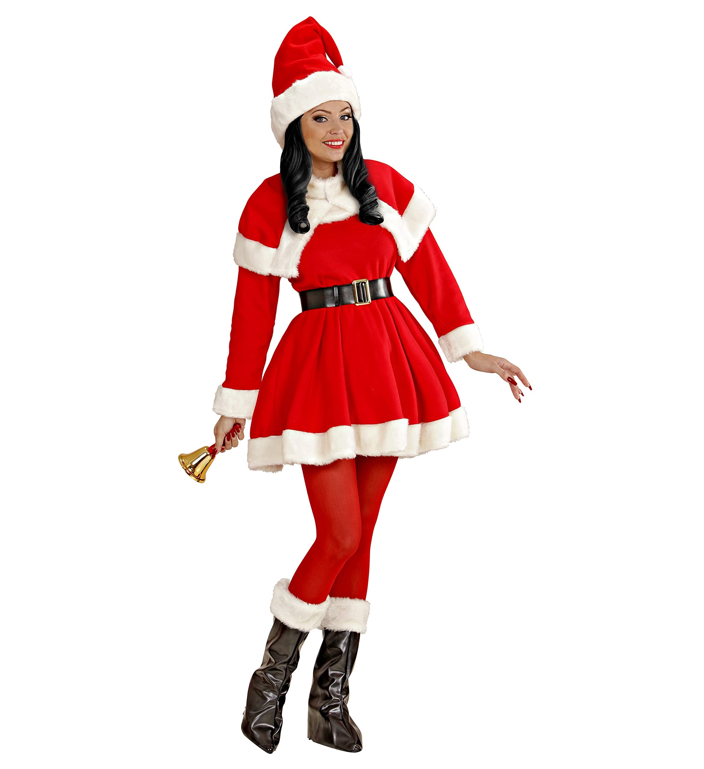 trendmile Premium Luxus Miss Santa Claus Frauen Weihnachtsmann Kostüm mit Kleid, Gürtel, Mäntelchen, Stiefelbedeckung & Mütze Nikolaus für Frauen