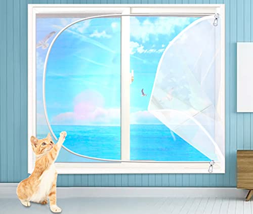 XWanitd Katzensicherheits-Fensterschutz, Mückenschutz, Balkonnetze, kratzfest, Katzennetz, selbstklebend, Fensternetz, DIY-Größe, Reißverschluss (150 x 200 cm, Reißverschluss)
