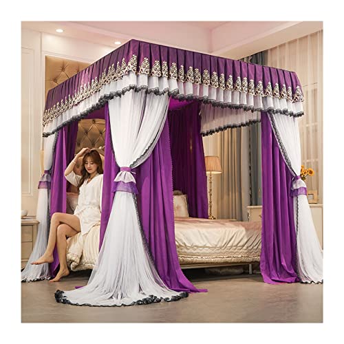 Betthimmel-Moskitonetz für Doppelbett, lila, romantischer Luxus-Betthimmel, 360° umwickelter Bettvorhang, Moskitonetz (Größe: 200 x 220 x 210 cm)