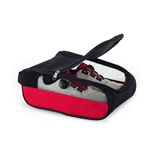 Tragbare Golf Schuhe Tasche Outdoor Reise Schuhe Organizer Atmungsaktive Sportschuhe Taschen Outdoor Reißverschluss Tragen Taschen Golfschuhe Reißverschluss Tragetasche für, Black Red, side two piece