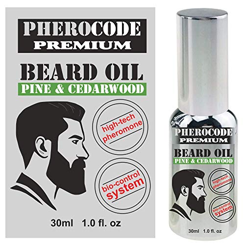 PheroCode Premium Bartöl mit Androstenonum, Pheromon, 100% natürlich, Argan-, Jojoba Avocado-, Macadamia-Samen- und Mandelölen, erweicht, glättet und stärkt das Bartwachstum mit einer Pumpe 30ml