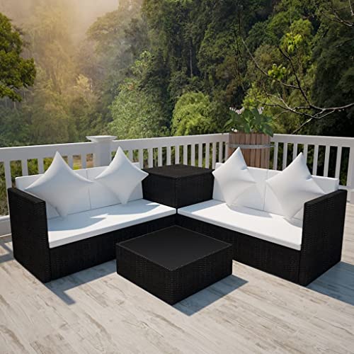 DCRAF Gartenmöbel-Set, 4-teilig, mit Kissen, Polyrattan, Schwarz