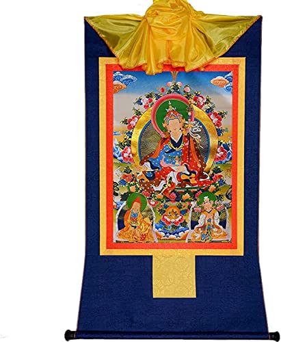 Tibetische Tangka, Rollen von Tangka, Padmasambhava Tibetisch for Heimdekoration, Meditation, handgefertigte buddhistische Thangka-Brokat-Yoga-Dekoration (Farbe: Gold, Größe: S) (Farbe: Blau, Größe: M