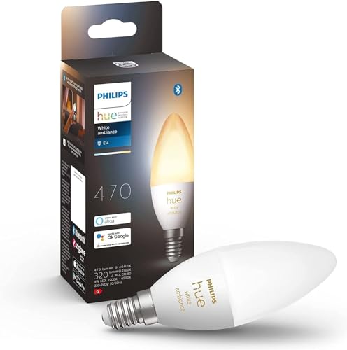 Philips Hue White Ambiance E14 LED Lampe Einzelpack, dimmbar, alle Weißschattierungen, steuerbar via App, kompatibel mit Amazon Alexa (Echo, Echo Dot)