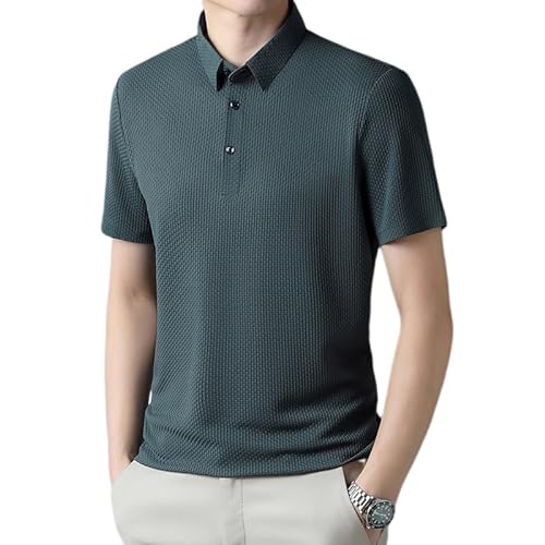Kurzarm-T-Shirt aus Mesh-Eisseide für Herren, schnell trocknendes, atmungsaktives Freizeit-Poloshirt, sommerliches, klassisches, modisches, lässiges Business-Anti-Falten-T-Shirt (Grün,3XL)