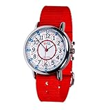 EasyRead Time Teacher Kinderuhr, 12- & 24-Stunden "Digital"-Uhrzeit, Rot-blau-graues Zifferblatt / Rot Armband