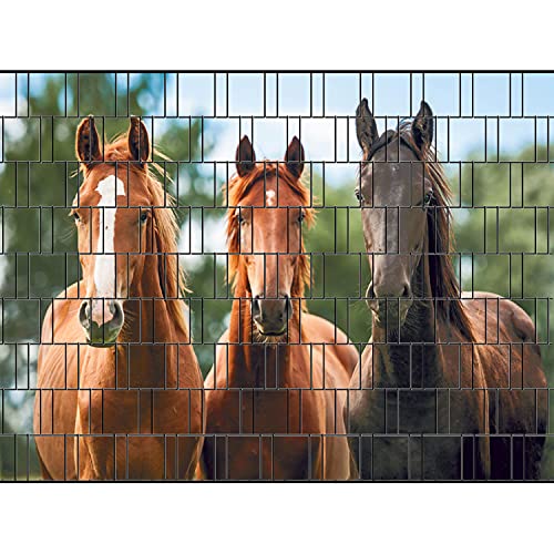 PerfectHD Zaunsichtschutz | 30 Motive | Sichtschutzstreifen für Doppelstabmattenzaun | Windschutz Sonnenschutz Blickdicht | 2,50m x 1,80m | 19cm | 9 Streifen | Pferde
