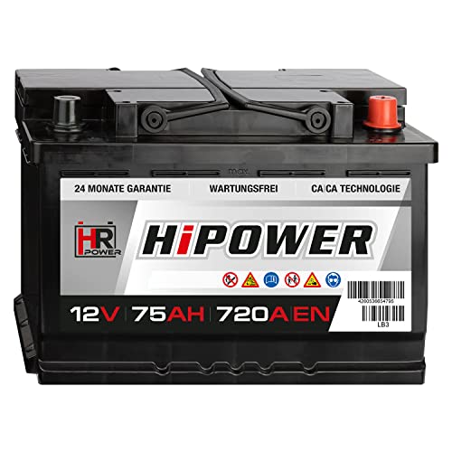 HR HiPower Autobatterie 12V 75Ah 720A/EN Starterbatterie ersetzt 60Ah 62Ah 65Ah 68Ah 70Ah 71Ah 72Ah