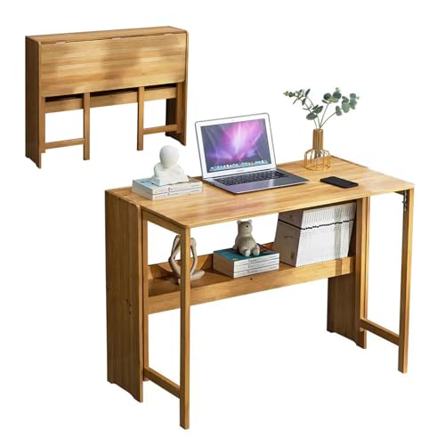 NRNQMTFZ Faltbar Tisch Schreibtisch Computertisch für Homeoffice Arbeitszimmer Klappbar PC Tisch,Bambus Klapptisch, für Studenten,Kinder, für Zuhause, Büro, Schlafzimmer(100cm/39.4in,Wood Color)
