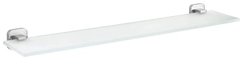 tesa 40461 ESTEETIC Glasablage, edles Design, Edelstahloptik, Milchglas, inkl. Klebelösung, hohe Belastbarkeit, 50mm x 600mm x 123mm, silber