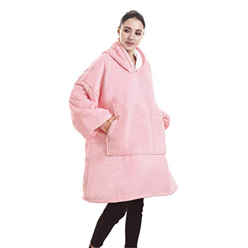 Kapuzenpullover, ultraweiches Sherpa-Fleece, warm, gemütlich, übergroß, tragbar, riesig, für Damen, Mädchen, Erwachsene, Herren, Jungen, Kinder, große Tasche – (Pink D)