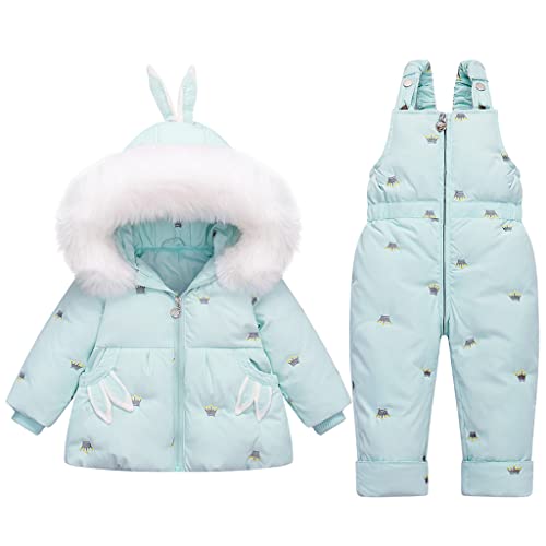 Zweiteiliger Schneeanzug Kleinkind Mädchen, Winter Daunenjacke mit Kapuze Mantel mit Skihose 18-24 Monate Grün