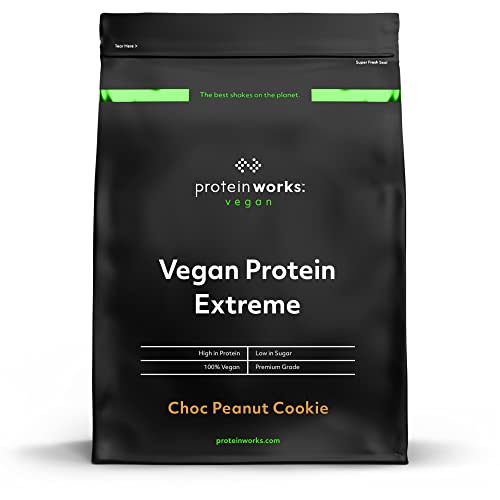 Vegan Extreme Protein | 100% pflanzlich | Essentielle Vitamine | FÜNF Proteinmischungen | Protein Works | Schoko-Erdnuss Cookie | 1kg