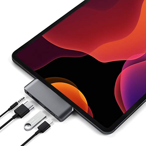 SATECHI Typ-C Aluminium Mobiler Pro Hub Adapter mit USB-C PD Ladefunktion, 4K HDMI, USB 3.0 und 3.5mm Audioausgang - Kompatibel mit 2020/2018 iPad Air, iPad Pro, Microsoft Surface Go und mehr