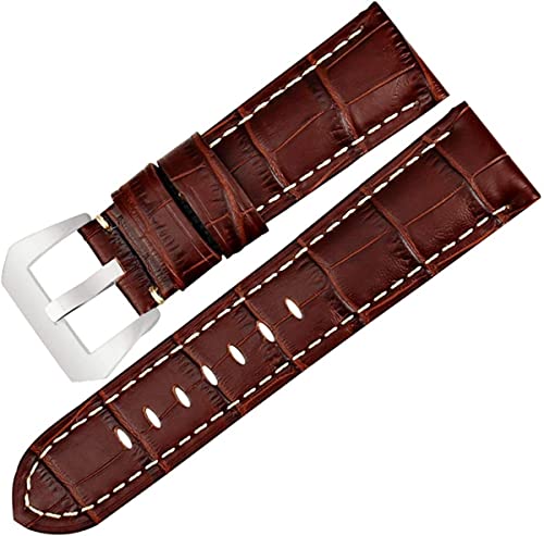 Herrenarmband, Lederarmband, Armband for Männer und Frauen, S 22 24 26 mm Uhrenzubehör Lederband Uhrenarmband Edelstahlschnalle (Color : Brown Ws)