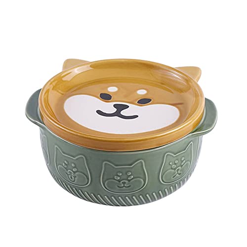 Josenidny Cartoon Japanische Keramik Katze Hund Nudelschalen mit Deckel Niedliche Tiersuppe Salat Obstschale KüChengeschirr A