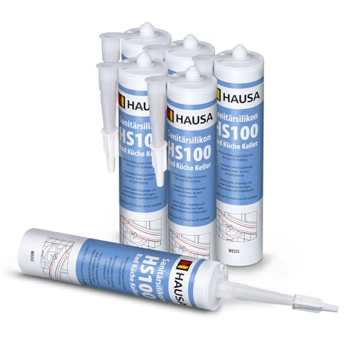 6 x HAUSA Sanitärsilikon HS100 Silikon weiß Bad Küche Dichtstoff Bausilikon Dichtmasse Fuge 310ml schimmelresistent