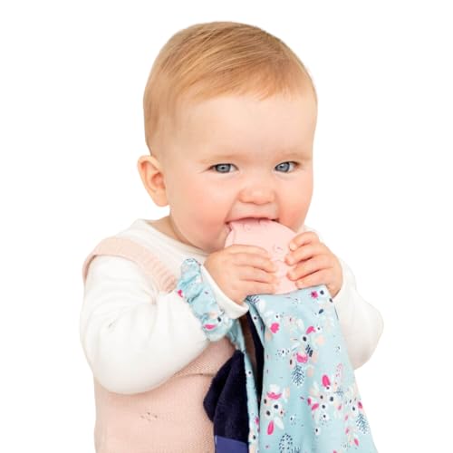 Cheeky Chompers Weiches Baby Schmusetuch | 4 in 1 Comfortchew | Baby Zahnen Hilfe & Sensorik Spielzeug | Silikon Zahnenecke | Beruhigend + tröstlich | Botanische Blüte