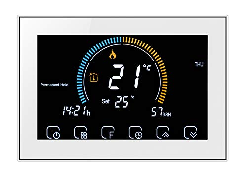 Qiumi Smart WiFi Thermostat Anzeige Wetter, UV-Index, Luftfeuchtigkeit,für Fußbodenheizung elektrisch,Arbeiten mit Alexa Google Home, 16A 95~240V AC (Kassettenmontage)