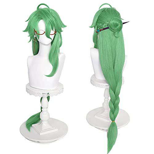 PRIOUTZ Green Braid Wig for Baizhu Genshin Impact Cosplay Anime Party Wigs with Bun