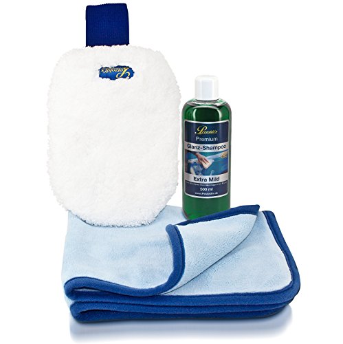 Petzoldts Premium Autowasch-Set, Glanz-Shampoo 2.0, Microfaser Waschhandschuh, Microfaser Trockentuch