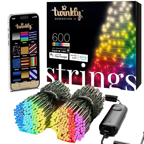 Twinkly Strings – App-gesteuerte LED-Lichterkette mit 400 RGB (16 Millionen Farben) LEDs. 32 Meter. Schwarzes Kabel. Intelligente Beleuchtungsdekoration für den Innen- und Außenbereich